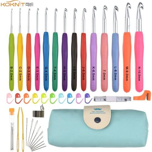 KOKNIT 39pcs Pack Crochet Hooks Knitting Set Big Size 8.0 9.0 10.0mm Ergonomic Crochet Hooks For Knitting with Blue Storage Bag