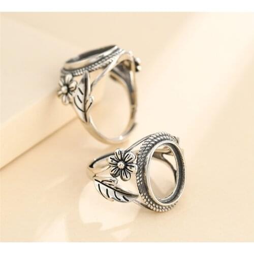 Ring Setting for 10x14mm Oval Cabochons Ring Blank Thai Sterling Silver Adjustable Band Ring Base SR0008