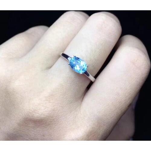 Natural pink topaz gem Ring Natural blue topaz ring 925 sterling silver Stylish elegant simple round women girl party Jewelry