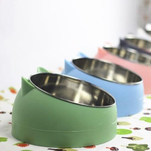 Cat Dog Bowl 15 Degrees Tilted Stainless Steel Cat Bowl Safeguard Neck Puppy Cats Feeder Non-slip Kitten Pet Food Feeder
