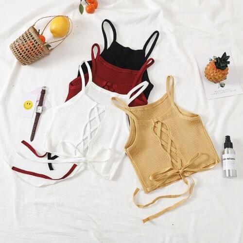 HELIAR Women Crop Top Knitted Bandage Tops Spaghetti Club Camis Halter Tank Top Female Bare Midriff Solid Camisole 2020 Summer