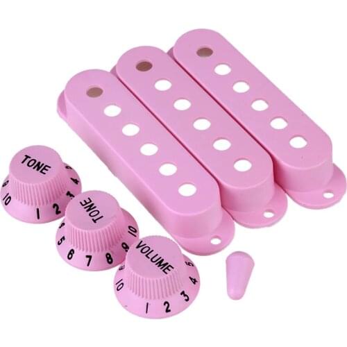 Guitar 6 Hole Single Coil Pickup Cover & Black 1V2T Knob Switch Set of 3 Pink