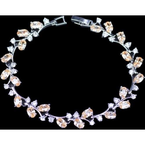 L&B Dubai Simple Silver Color Champagne Zircon White Crystal Health Bracelets For Wedding/Party/Birthday Present