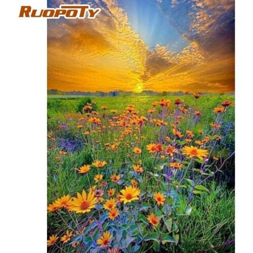 RUOPOTY 5D DIY Diamond Embroidery Flowers Field Hobbies And Crafts Diamond Painting Landscape Cross Stitch Kit Home Decor