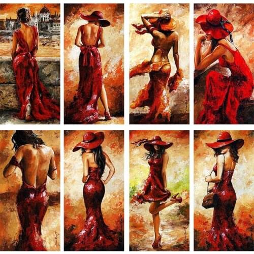Diy Full Drill Diamond Painting Red Dress Sexy Women Handicraft Needlework Kits Home Living Room Decor Diamond Embroidery Art
