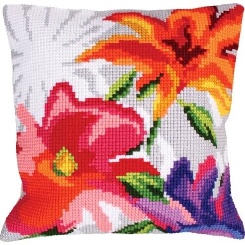 Latch Hook Cushion Kits ball Pillows Wedding Red Flower Home Decoration Pillow Case Kits for Embroidery Unfinished