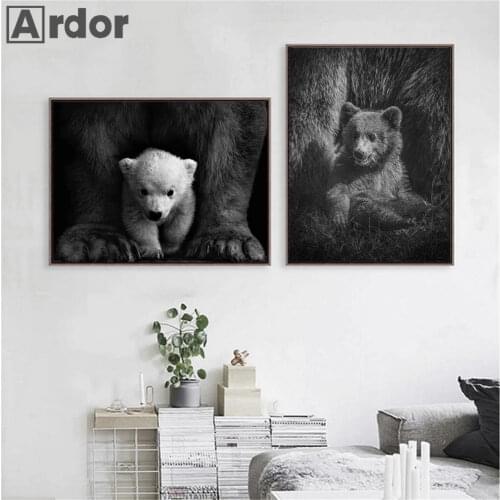 Nordic Bear Animal Wall Art Poster Black And White Polar Bear Canvas Painting Modern Pictures For Living Room Home Decoration