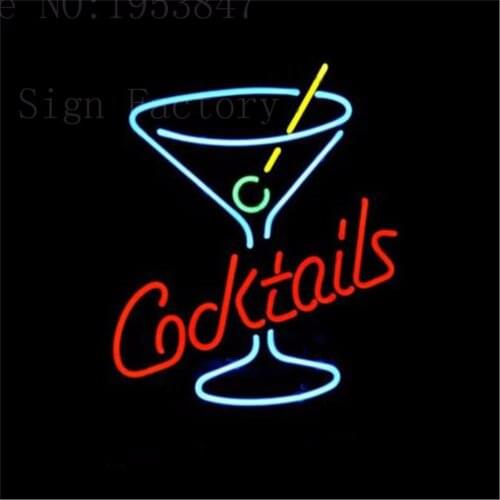 NEON SIGN For Cocktails Martini Glass LOGO Signboard REAL GLASS BEER BAR PUB display RESTAURANT outdoor Light Signs 17*14"