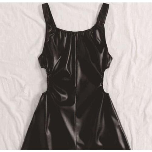 2021 Spring Autumn New Casual Simple Mid-length Faux Leather Leather Womens High-Waist Lace-up Dress Jacket Elegant Black Dress