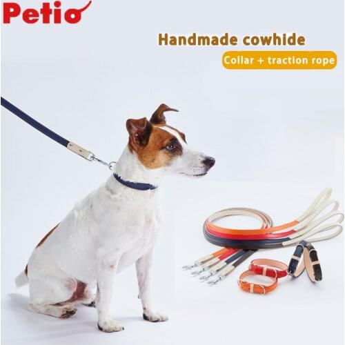 Japan Petio Dog Collar Pomeranian Teddy Handmade Leather Suit Collar Wear-Resistant Rotating Hook Traction Rope