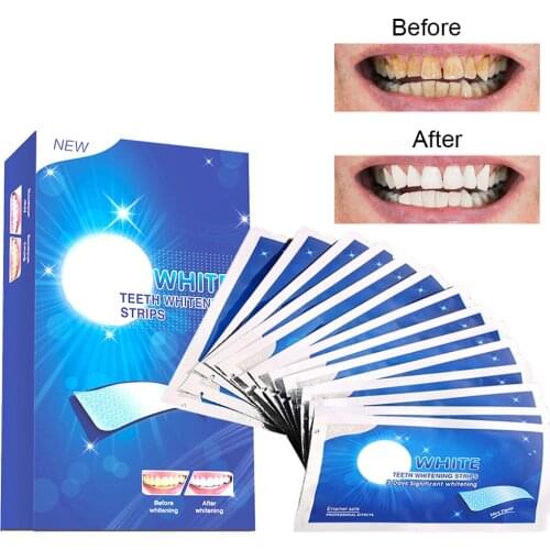 28Pcs/14Pairs Advanced Teeth Whitening Strips Stain Removal for Oral Hygiene Clean Double Elastic Dental Bleaching Strip