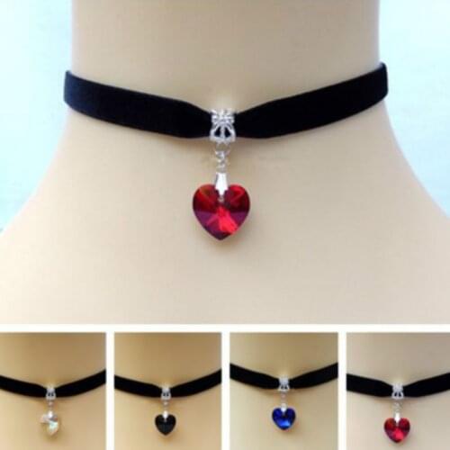 Heart Crystal Victorian Choker Necklace Goth Vintage Gothic Velvet Chokers Multi Color Pendant Chocker For Women Jewelry