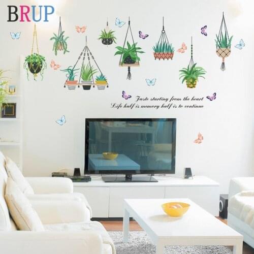 Hanging Basket Potted Plant Wall Stickers Fresh Green Plant Home Decor Nordic Style TV Sofa Room Decoration Vinyl PVC Muraux