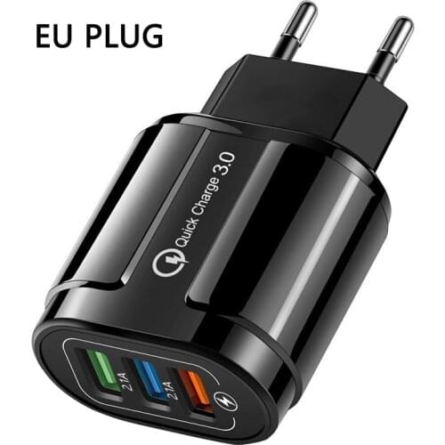 Portable Home Wall Charger For EU Plug 18W USB Charger White or Black Quick Charger 3.0 QC3.0 3 USB ports For xiaomi