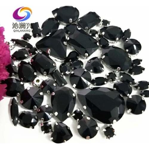 Sell at a loss!! 68pcs/pack Black Mix size high quality glass crystal material sew on claw rhinestones,diy/Clothing accessorie