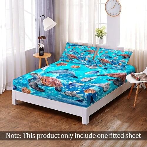 3D Print Underwater World Custom Fashion Sea Turtle Fitted Sheet Modern Elastic Band Bed Sheet Queen King Bedroom Home Decor