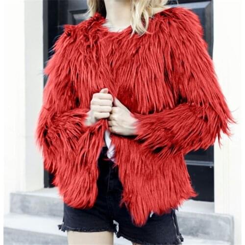 Christmas Faux Fur Coat Winter Fur Jacket Women Streetwear Pink Fur Fluffy Jackets Vintage Furry Coats Fuzzy Soft Outerwear Red