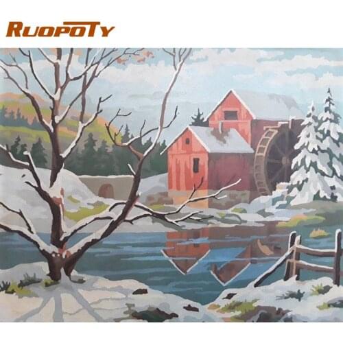 RUOPOTY Acrylic Frame Diy Painting By Numbers Kits Snow Winter Wall Art Handpainted Oil Painting For Home Decors Artwork