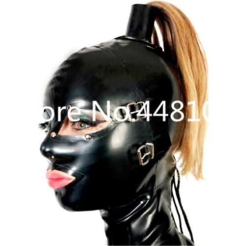 Sexy Women full head latex rubber mask hoods fetish cosplay mask venom steampunk accessories with Cover
