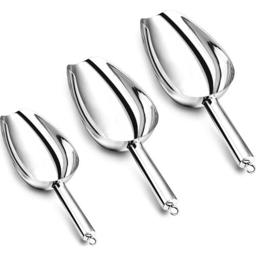 Ice Scoop, Stainless Steel Kitchen Utility Scoops Set, Ideal for Ice Cube/Coffee Bean/Food/Candy/Flour/Popcorn