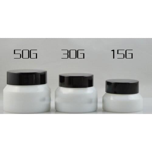 10pcs/lot 50G 30G 15G Glass Empty Cosmetic Cream Jar,White Glass Mask Case with Black Cap,DIY Elegant Cream Refillable Container