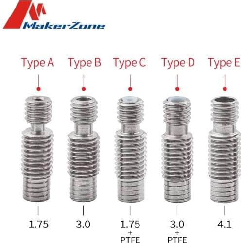 V6 Throat Heat Break Bowden PTFE Hotend J-head M7*M6*22mm for 1.75 mm 3 mm Filament Bore 4.1mm 3D Printer Stainless Steel