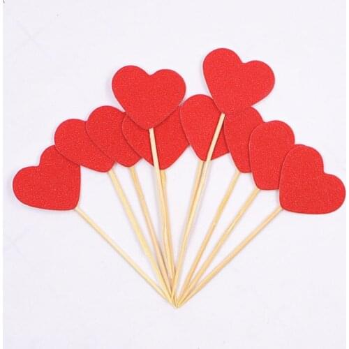 10PCS Colorful Heart Cupcake Toppers Birthday Cake Topper Decorating Picks Kids Wedding Party Decorations Baby Shower Favors