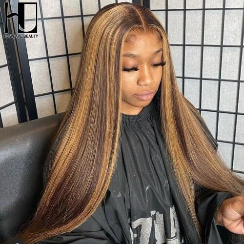 Highlight Wig 13x4 Straight Lace Front Human Hair Wigs For Women Ombre Colored Human Hair Wigs Pre Plucked Baby Hair Frontal Wig