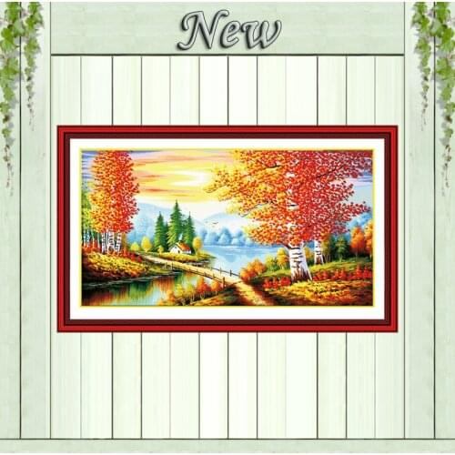 Good splendid forest lakeside bird Scenery Counted print on canvas DMC 14CT 11CT DIY Cross Stitch Needlework kits Embroider Sets