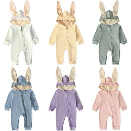 Rabbit Ear Hooded Bodysuit Clothes for Newborn Baby Romper Cotton Zipper Ropa Baby Infant Girl Boy Baby Rompers