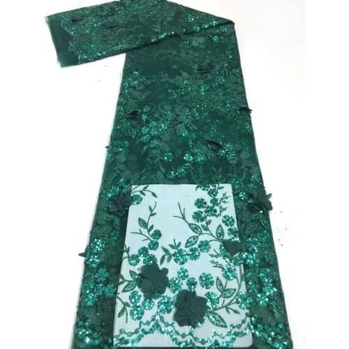 Green African Lace Fabric 2021 High Quality Glued Glitter Sequins French Tulle 3d Nigerian Lace Fabric for Wedding Dress VFJ5043