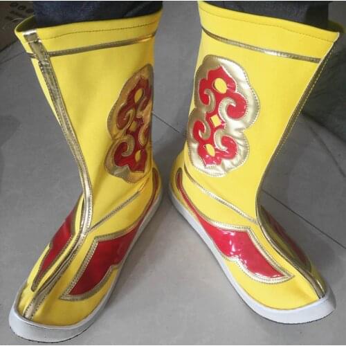 Yellow Sun wukong Cosplay Boots Swordsman Shoes Chinese Hanfu Shoes For Adults And Children Vintage Long Boots Monkey King Wear