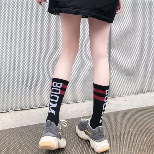 Letter Patterned Female Socks Deodorant Sports Harajuku Style Thin Section Running Fitness Streetwear Comfort Knee High Socks