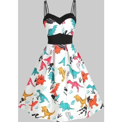 Animal Print Women Spaghetti Strap Dress Summer Pin Up Vintage Party Rockabilly Dress Ladies Casual Sexy Beach Dresses Vestidos