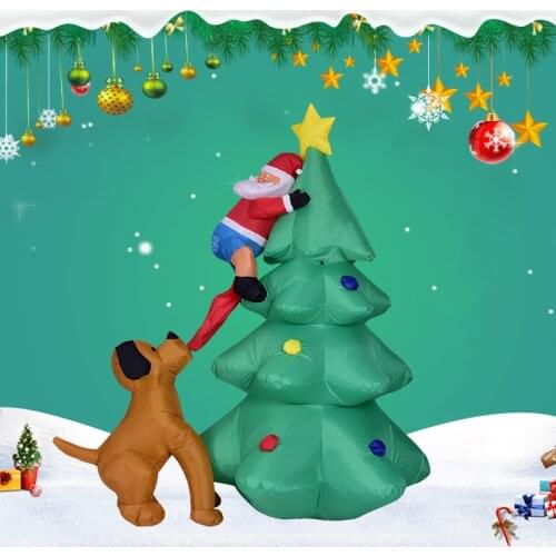1.8m Christmas Decorations For Home Outdoor Tree Santa Claus Dog Inflatable Model LED Xmas lights Garden Party Decor Supplies