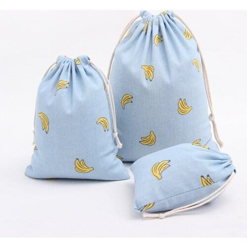 1pcs Banana Blue Drawstring Cotton Linen Storage Bag Gift Candy Tea Jewelry Organizer Makeup Cosmetic Coins keys Bags 49006