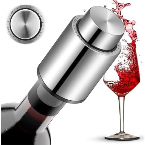 1Pcs Wine Stoppers, Stainless Steel Wine Bottle Stopper, Reusable Silicone Vacuum Wine Stoppers with Time Scale Record