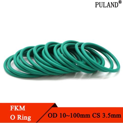 10pcs CS3.5mm OD 10~70mm Green FKM Fluorine Rubber O Ring Sealing Gasket Insulation Oil High Temperature Resistance Green