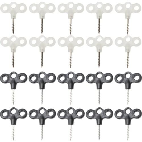 10 Pcs Outdoor Camping Deck Hook Nails Black White Windproof Cord Rope Fastener Nails Stainless Tent Screw Pegs Tent Accessories