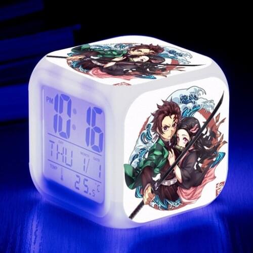 2021 hot 7 Color Change Led Display Kids Alarm Clock Cartoon Led Light Reloj Square Table Table Square Digital Vintage