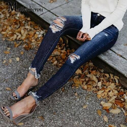 2021 Ripped Jeans Women Slim High Waist Boyfriend Jeans Cotton Summer Autumn Casual Streetwear Denim Pencil Long Pants Skinny