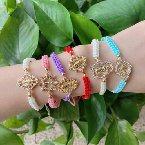 5pcs/lot Religious jewelry Cubic Guadalupe Connector Adjustable Braided Bracelets