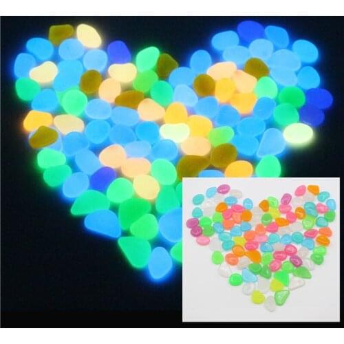 50pcs Garden Decor Luminous Stones Glow Decorative Pebbles Outdoor Fish Tank Decoration Pebble Rocks Aquarium Mix Color