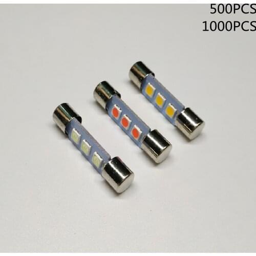 500/1000PCS Festoon Dome T6.3 28mm 3 SMD 3030 LED 3smd Light Bulb Car Vanity Mirror Lights Sun Visor Fuse Light White 12V