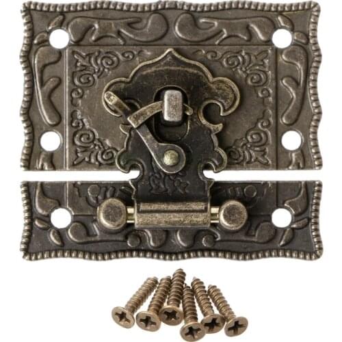 55mmx47mm Vintage Style Latch Wooden Box Hasp Pad Chest Lock Bronze Tone Antique