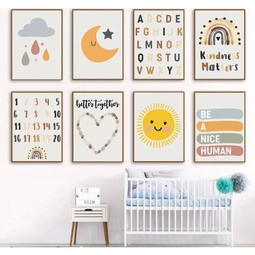Alphabet Number Sun Moon Rainbow Quotes Nordic Posters And Prints Wall Art Canvas Painting Wall Pictures Child Kids Room Decor