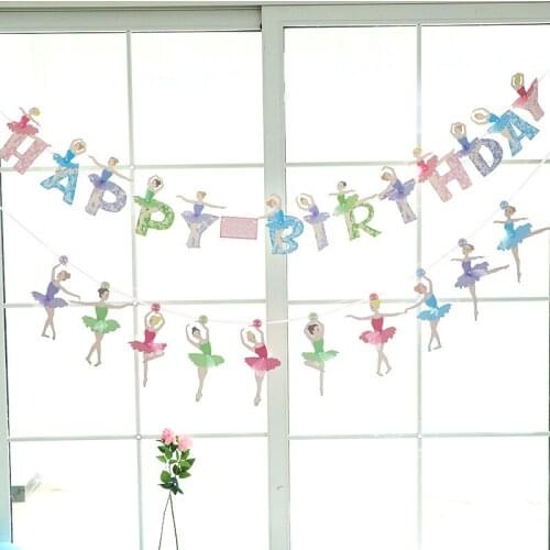 Ballet Dancer Happy Birthday Banner Garland Bunting for Princess Birthday Decoration Wedding Bridal Shower Favors Party Supplies