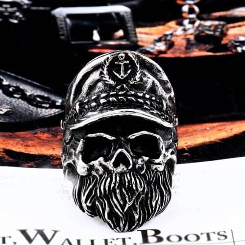 Beier new store 316L Stainless Steel ring Retro Viking Anchor Mens Ring Bearded Skull Captain Fashion Jewelry LLBR8-561R