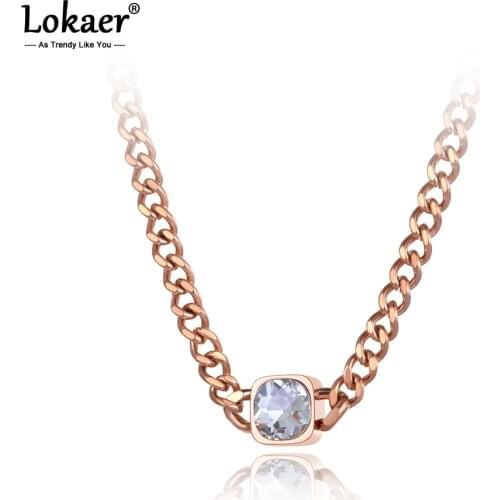 Lokaer Hiphop/Rock Titanium Stainless Steel CZ Crystal Pendant Necklaces Jewelry Fashion Bohemia Big Thick Chain Necklace N21052