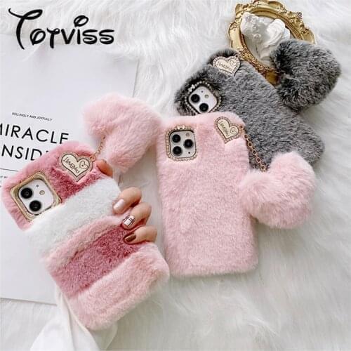 Luxury Love Pendant Phone Case for Huawei P40 P10 Plus P20 P30 Mate 40 30 9 10 Lite 20 Pro 20 X Cute Warm Winter Plush Fur Cover